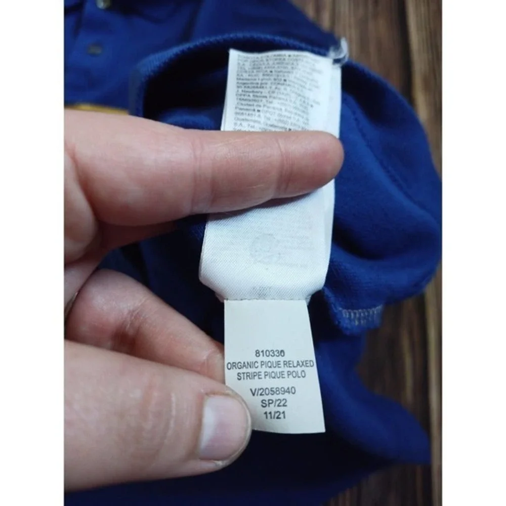 Banana Republic Polo Mens Blue Yellow Striped‎ Short Sleeve Size Large Tall LT
